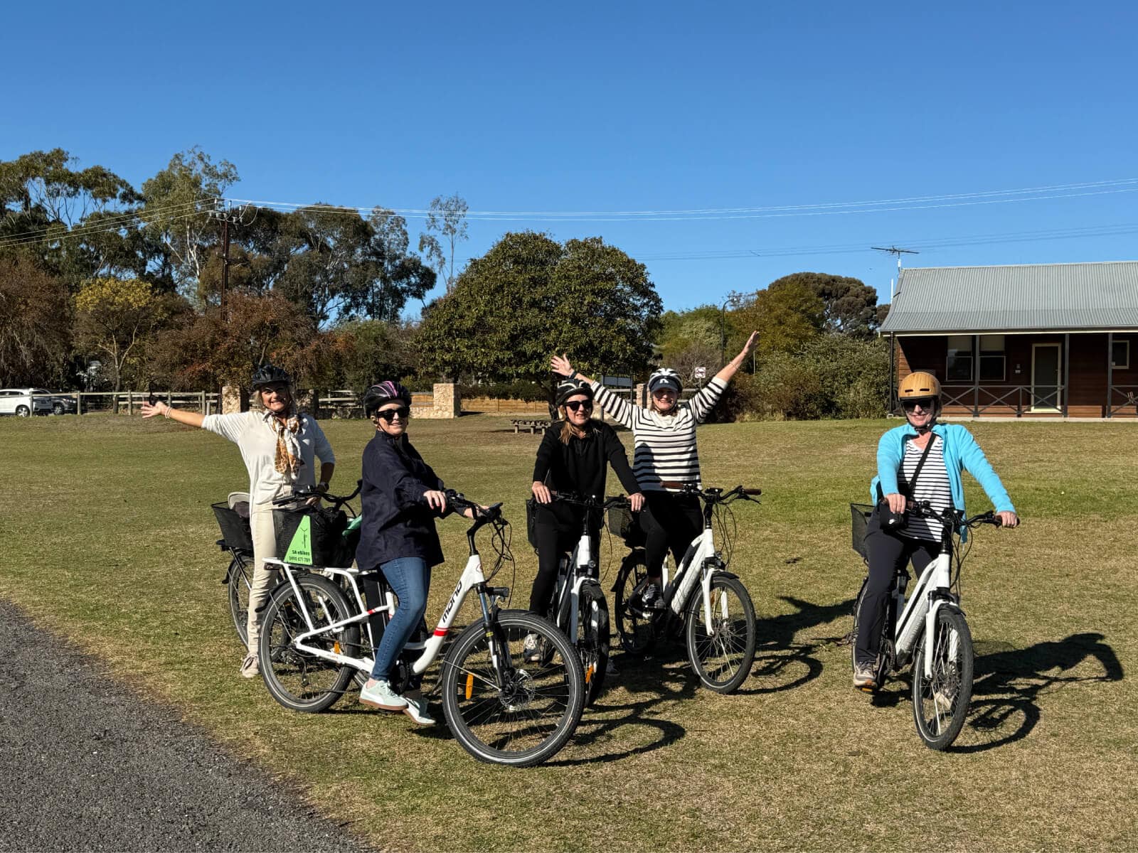 Five women on SA eBikes beside the Shiraz Trail, McLaren Vale
