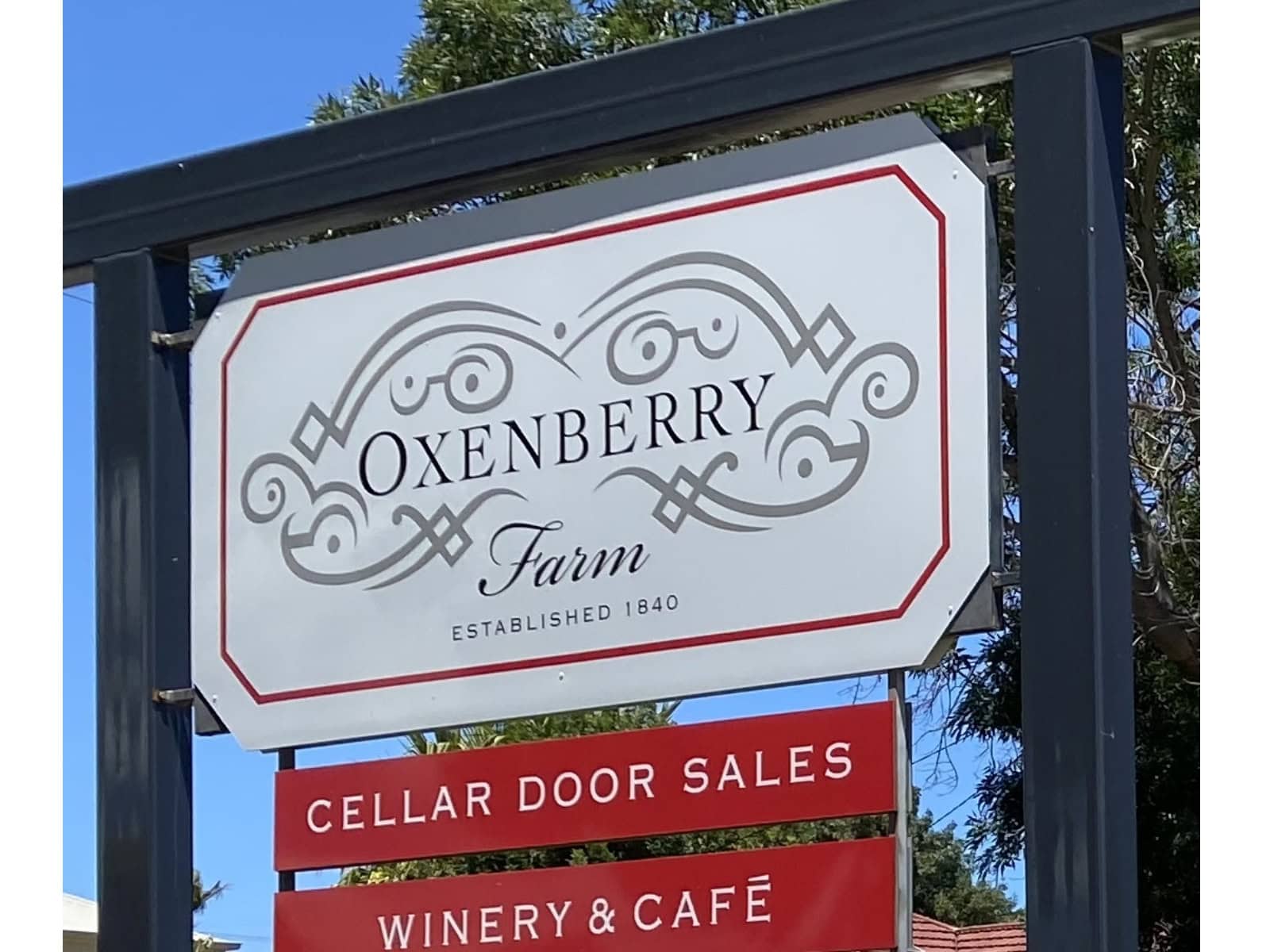 The Oxenberry Farm Sign for Cellar Door Sales, and Winery & Cafe
