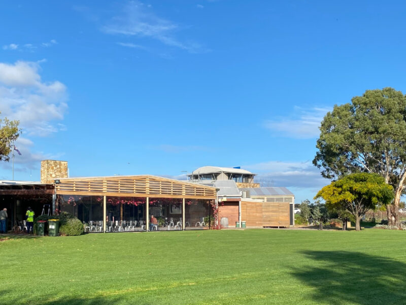 Expansive lawns with McLaren Vale Visitor Information Centre in the background