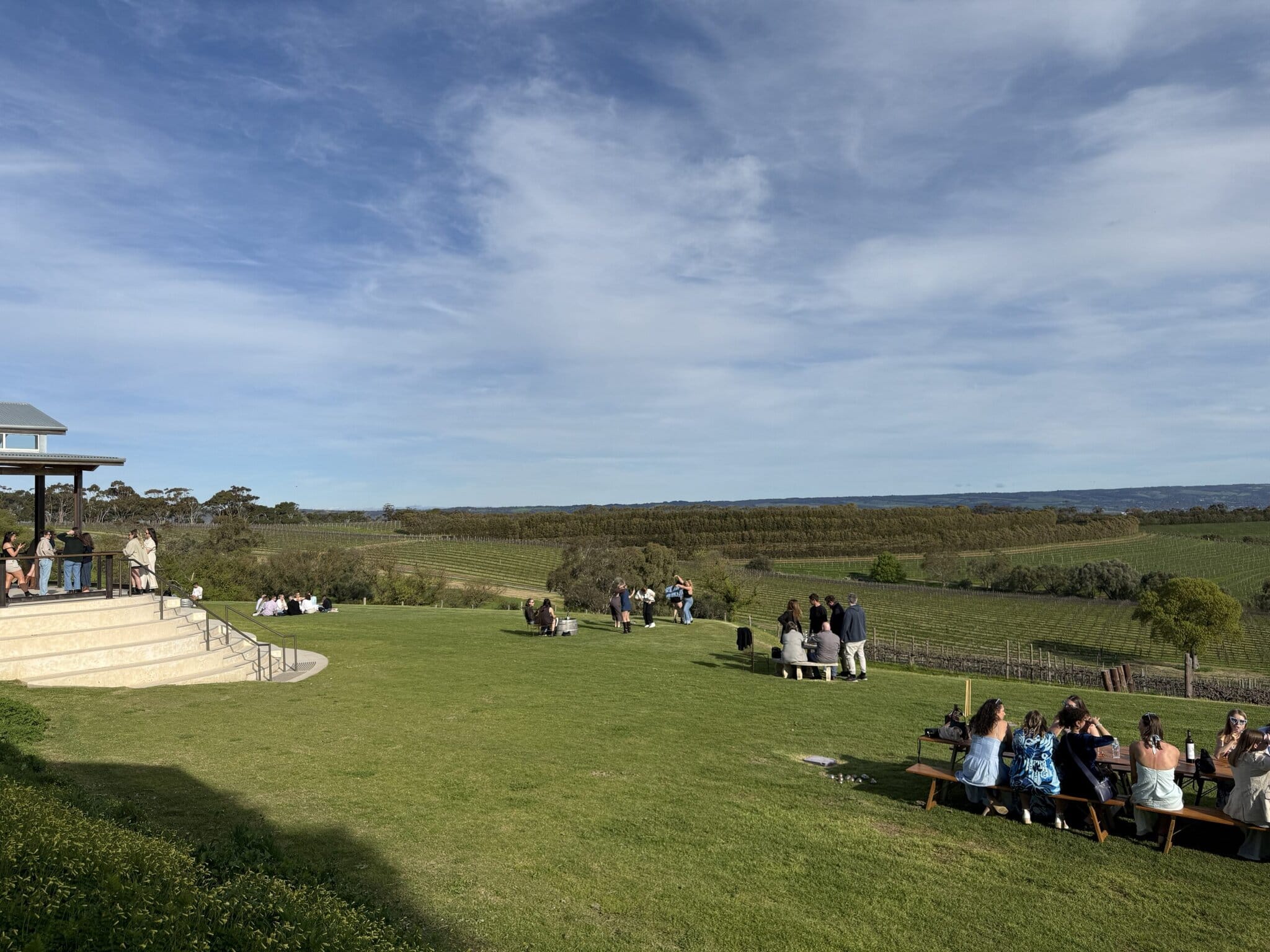 Groups enjoying picnics on the lawns at Dandelion Vineyards, McLaren Vale