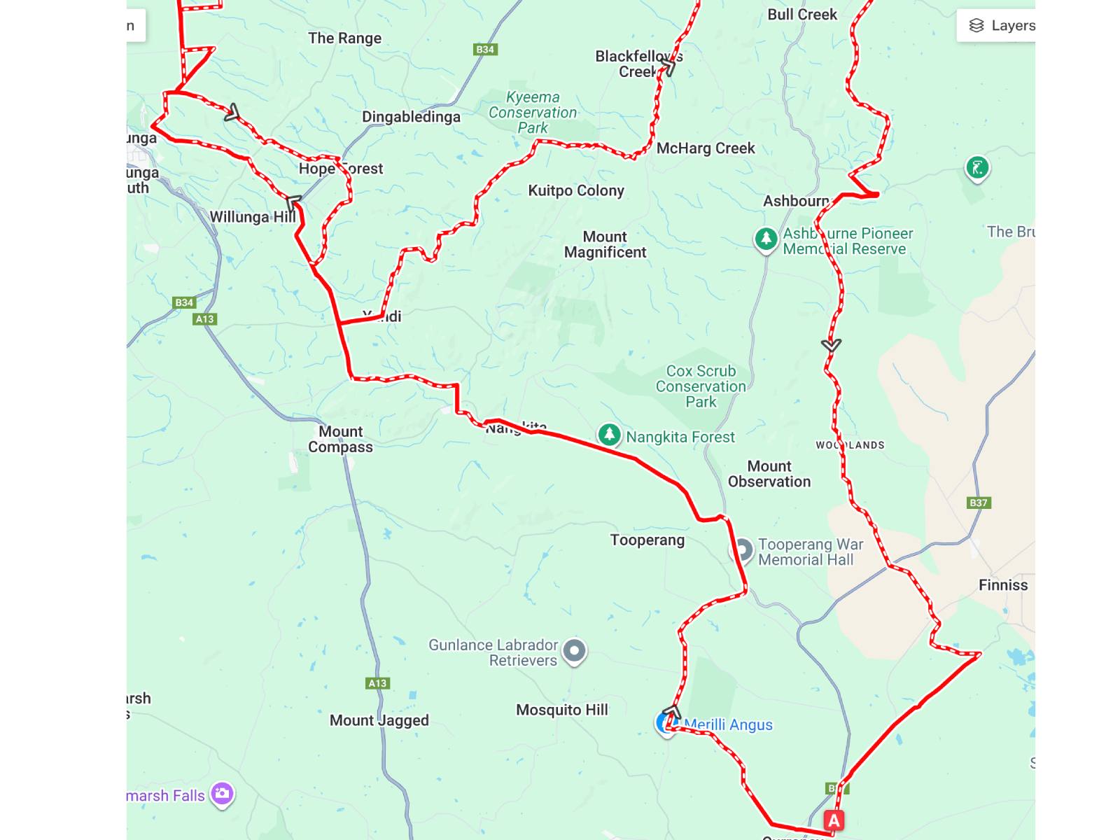 A map of the cycling track for Blue Route Radl Grvl