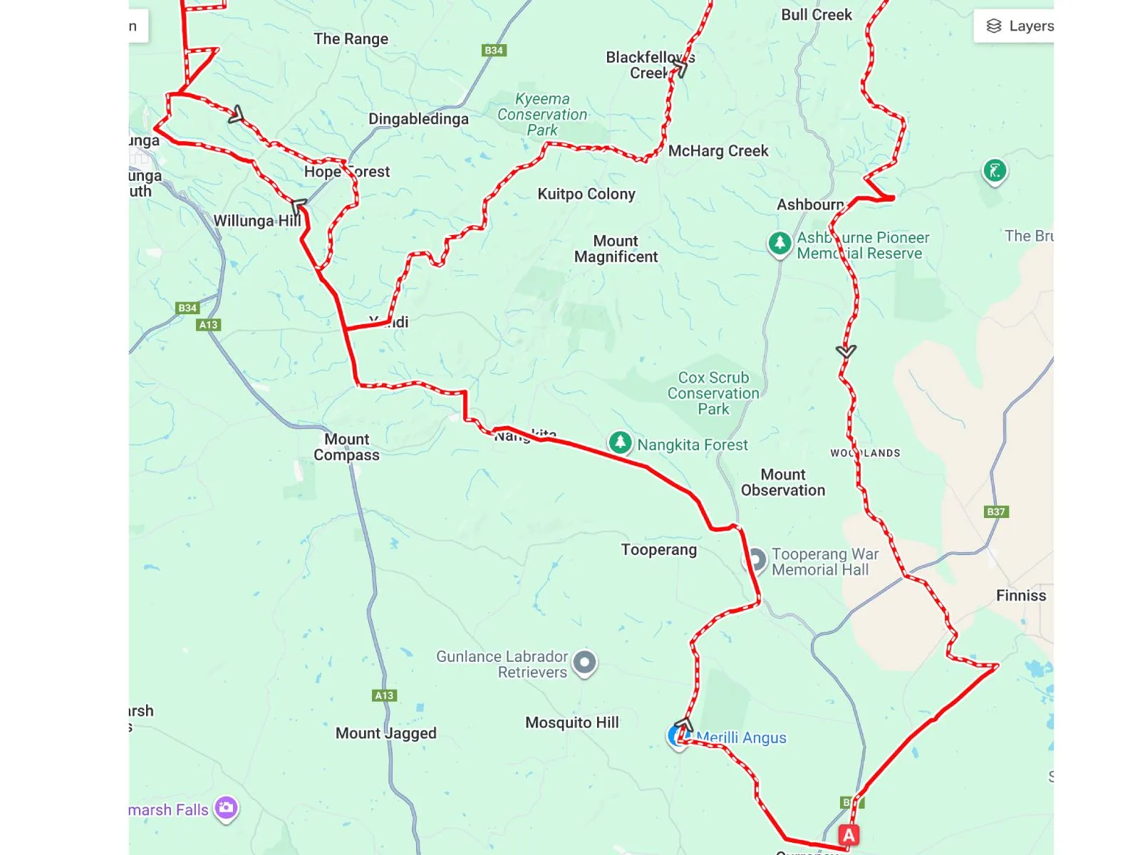 A map of the cycling track for Blue Route Radl Grvl