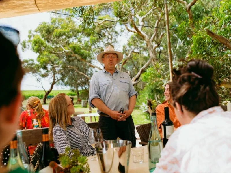 The winemaker, Fred, at DogRidge Wines entertaining guests